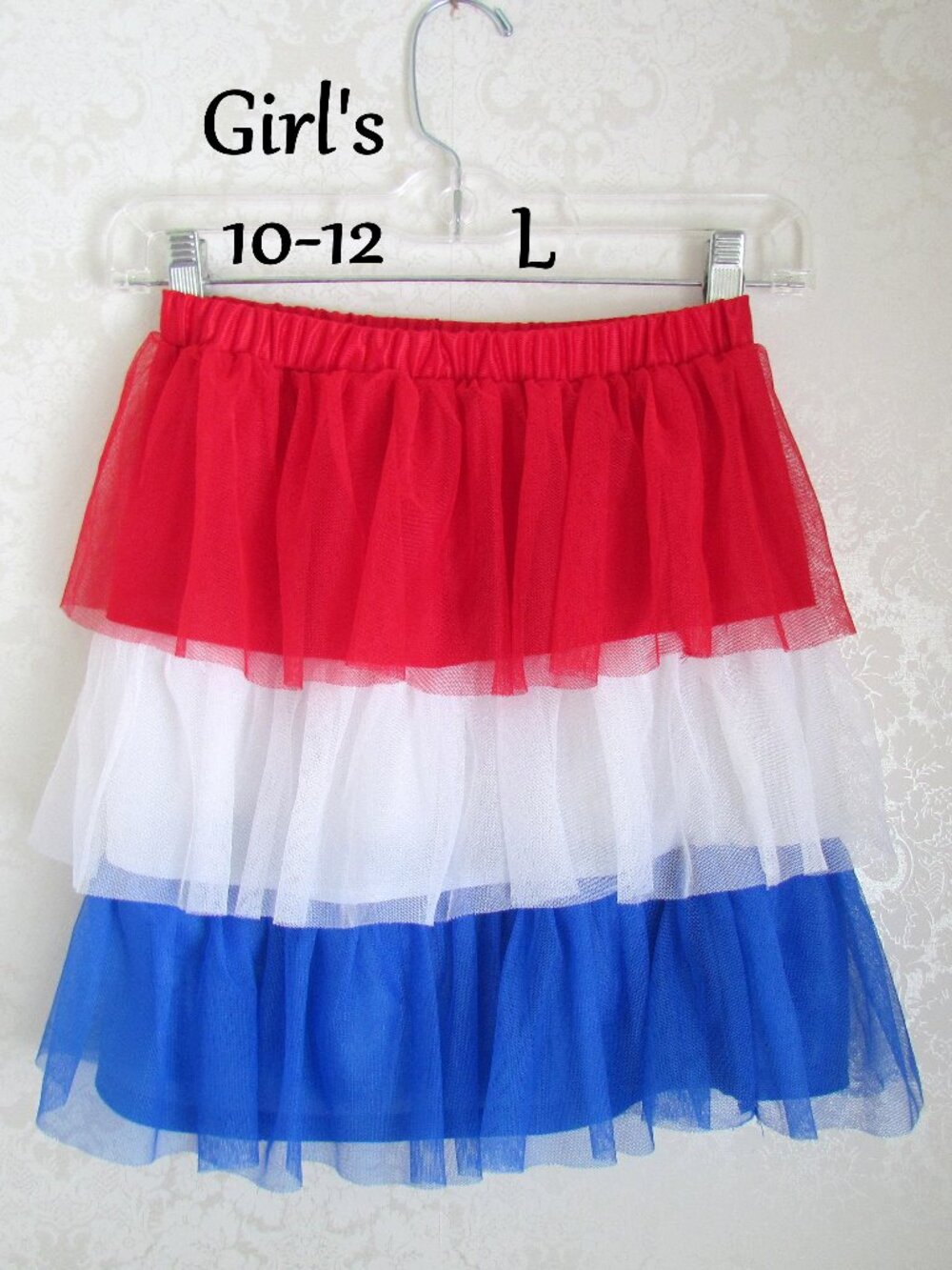 GIRL'S PATRIOTIC TUTU SKIRT, L, 10-12, RED, WHITE & BLUE WONDER NATION, NWOT